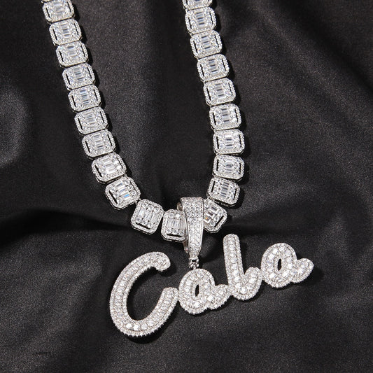 Ice Stone Two-Tone Brush Cursive Name Necklace