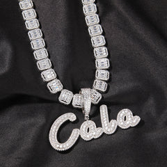 Ice Stone Two-Tone Brush Cursive Name Necklace