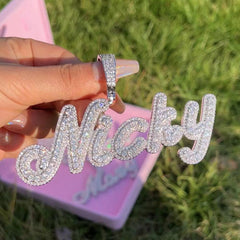 Ice Stone Two-Tone Brush Cursive Name Necklace