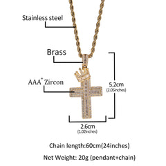 Ice Stone Hip Hop Silver Gold Crown Cross Pendant Necklace