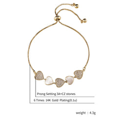 Ice Stone Simple Mix Match 14K Gold Plated Heart Bracelet