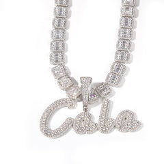 Ice Stone Two-Tone Brush Cursive Name Necklace