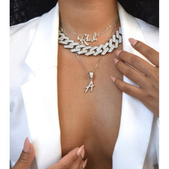 Ice Stone 20mm Prong Cuban Link Initial Necklace