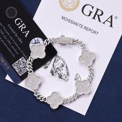 Ice Stone 16mm Clover VVS Moissanite Silver Bangle
