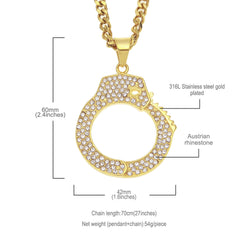 Ice Stone Hip Hop Ethnic Handcuffs Pendant Necklace
