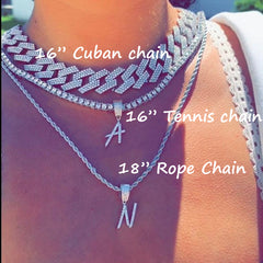 Ice Stone 20mm Prong Cuban Link Initial Necklace