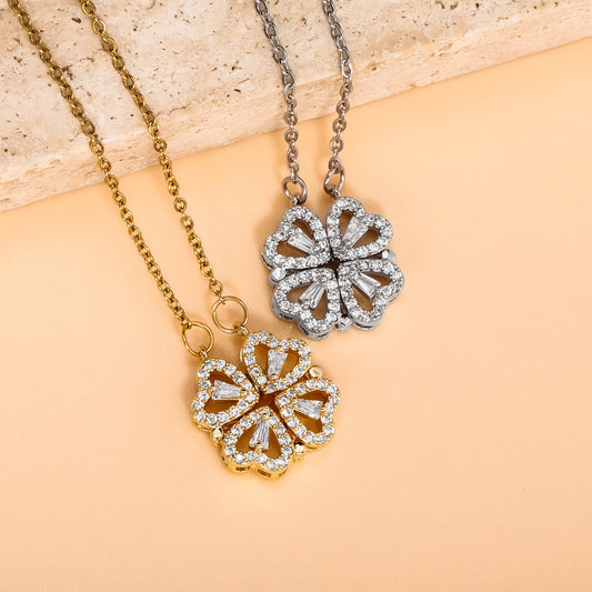 Ice Stone Lucky Clover Zircon Necklace Women