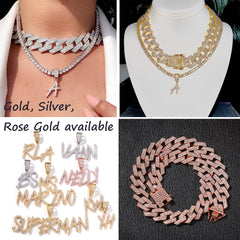 Ice Stone 20mm Prong Cuban Link Initial Necklace