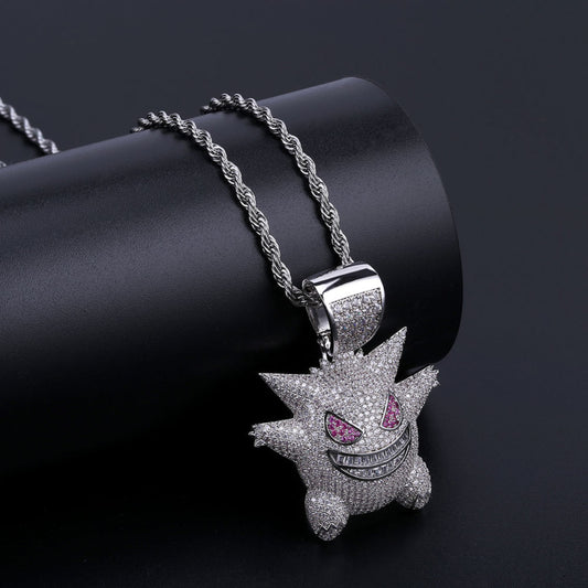 Ice Stone Hip Hop Gengar Gold Silver Pendant Necklace