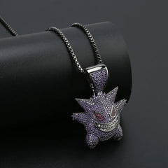 Ice Stone Hip Hop Gengar Gold Silver Pendant Necklace