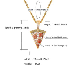 Ice Stone Iced Out Gold Pizza Pendant Necklace