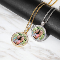 Ice Stone Custom Photo Circle Pendant Necklace