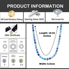 Ice Stone 6.5mm Blue Baguette Moissanite Tennis Necklace