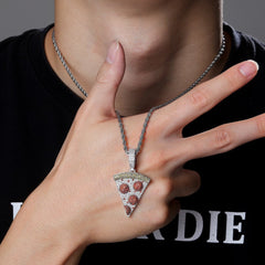 Ice Stone Iced Out Gold Pizza Pendant Necklace