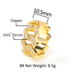 Ice Stone 18k Gold Prong Cuban Link Ring