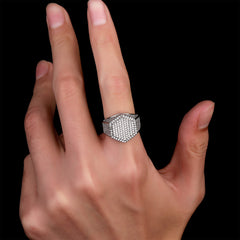 Ice Stone Hexagon Adjustable Brass Gold Men’s Ring