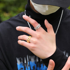 Ice Stone 18k Gold Prong Cuban Link Ring