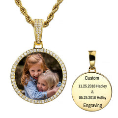 Ice Stone Custom Photo Circle Pendant Necklace