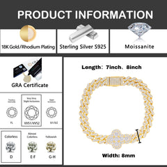 Ice Stone 8mm VVS Moissanite Cross Cuban Bracelet