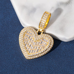 Ice Stone Iced Out Baguette Heart Pendant
