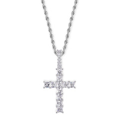 Ice Stone Mini Baguette Cross Pendant Necklace