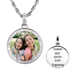 Ice Stone Custom Photo Circle Pendant Necklace