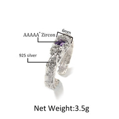 Ice Stone 925 Sterling Silver Adjustable Purple Ring