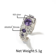 Ice Stone 925 Sterling Silver Adjustable Purple Ring