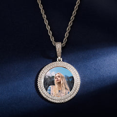 Ice Stone Custom Photo Circle Pendant Necklace
