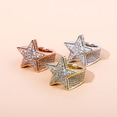 Ice Stone Sterling Silver 925 Adjustable Star Ring