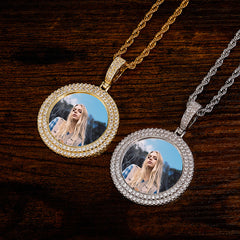Ice Stone Custom Photo Circle Pendant Necklace