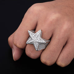 Ice Stone Sterling Silver 925 Adjustable Star Ring