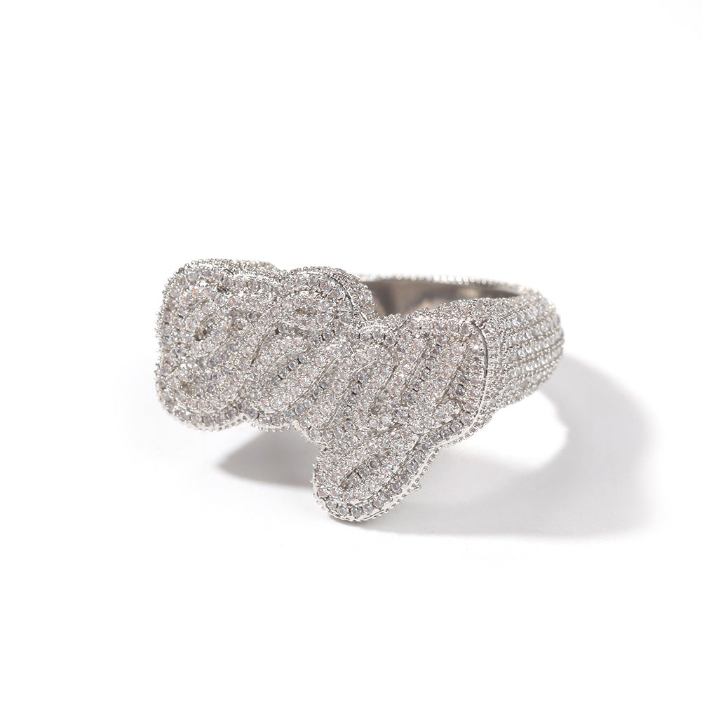 Ice Stone Custom Letter Iced Out Hip Hop Ring