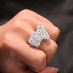 Ice Stone Custom Letter Iced Out Hip Hop Ring