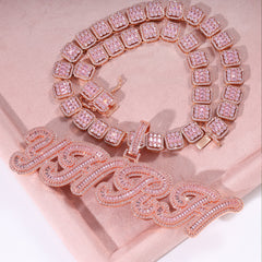 Ice Stone Sparkling Letter Charm Custom Name Necklace