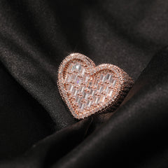 Ice Stone Cute Heart Iced Out Gold Ring