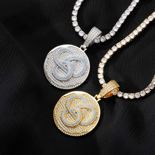 Ice Stone Iced Out Blue Circle Pendant