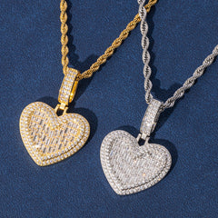 Ice Stone Iced Out Baguette Heart Pendant