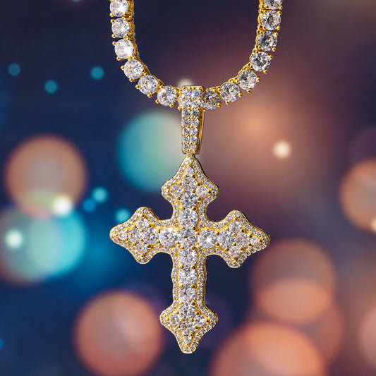 Ice Stone Iced Out Arrow Cross Pendant