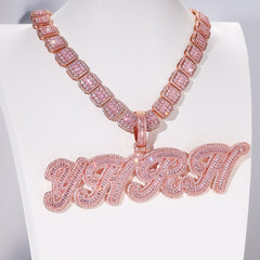 Ice Stone Sparkling Letter Charm Custom Name Necklace