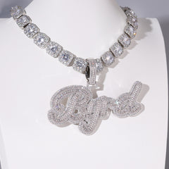 Ice Stone Sparkling Letter Charm Custom Name Necklace