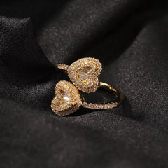 Ice Stone Cute Heart Iced Out Gold Ring