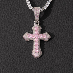 Ice Stone Multicolor Gold Plated Cross Necklace