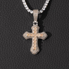 Ice Stone Multicolor Gold Plated Cross Necklace
