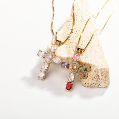 Ice Stone Luxury 6-Color Oval Zircon Cross Necklace