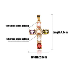 Ice Stone Luxury 6-Color Oval Zircon Cross Necklace
