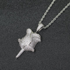 Ice Stone Gold Pink Rose Flower Pendant Necklace