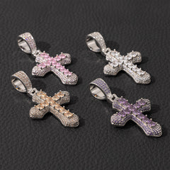 Ice Stone Multicolor Gold Plated Cross Necklace