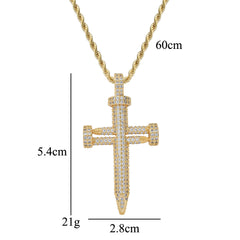 Ice Stone Iced Out Nail Cross Pendant Necklace