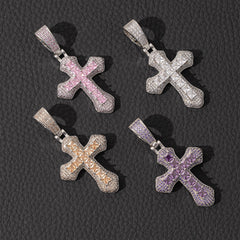 Ice Stone Multicolor Gold Plated Cross Necklace